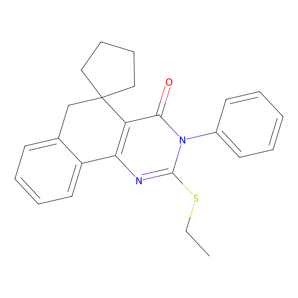 2-(Ethylsulfanyl)-4-oxo-3-phenyl-3,4,5,6-tetrahydrobenzo[h]quinazoline-5-spiro-1'-cyclopentane molecular structure, CAS 301352-36-3