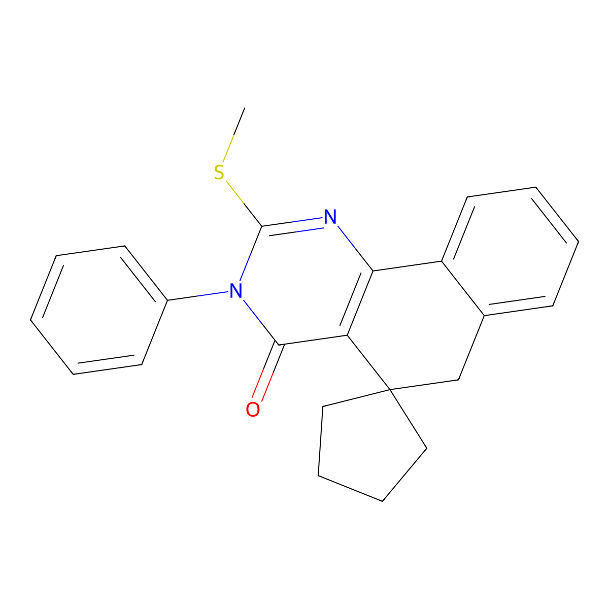 2-(methylsulfanyl)-3-phenyl-5,6-dihydro-4(3H)-oxospiro(benzo[h]quinazoline-5,1'-cyclopentane) molecular structure, CAS 301352-38-5