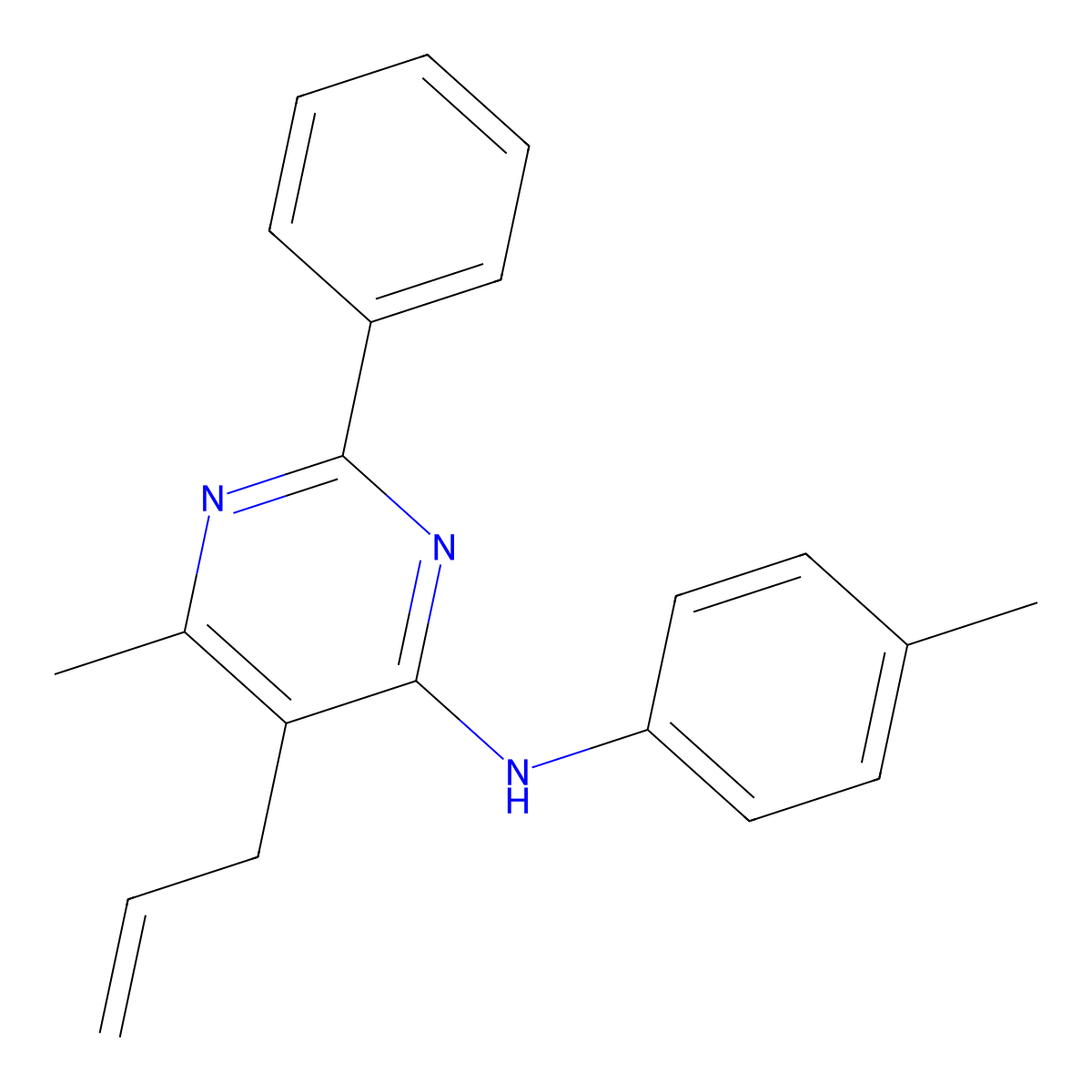 6-methyl-N-(4-methylphenyl)-2-phenyl-5-prop-2-enylpyrimidin-4-amine molecular structure, CAS 301352-40-9