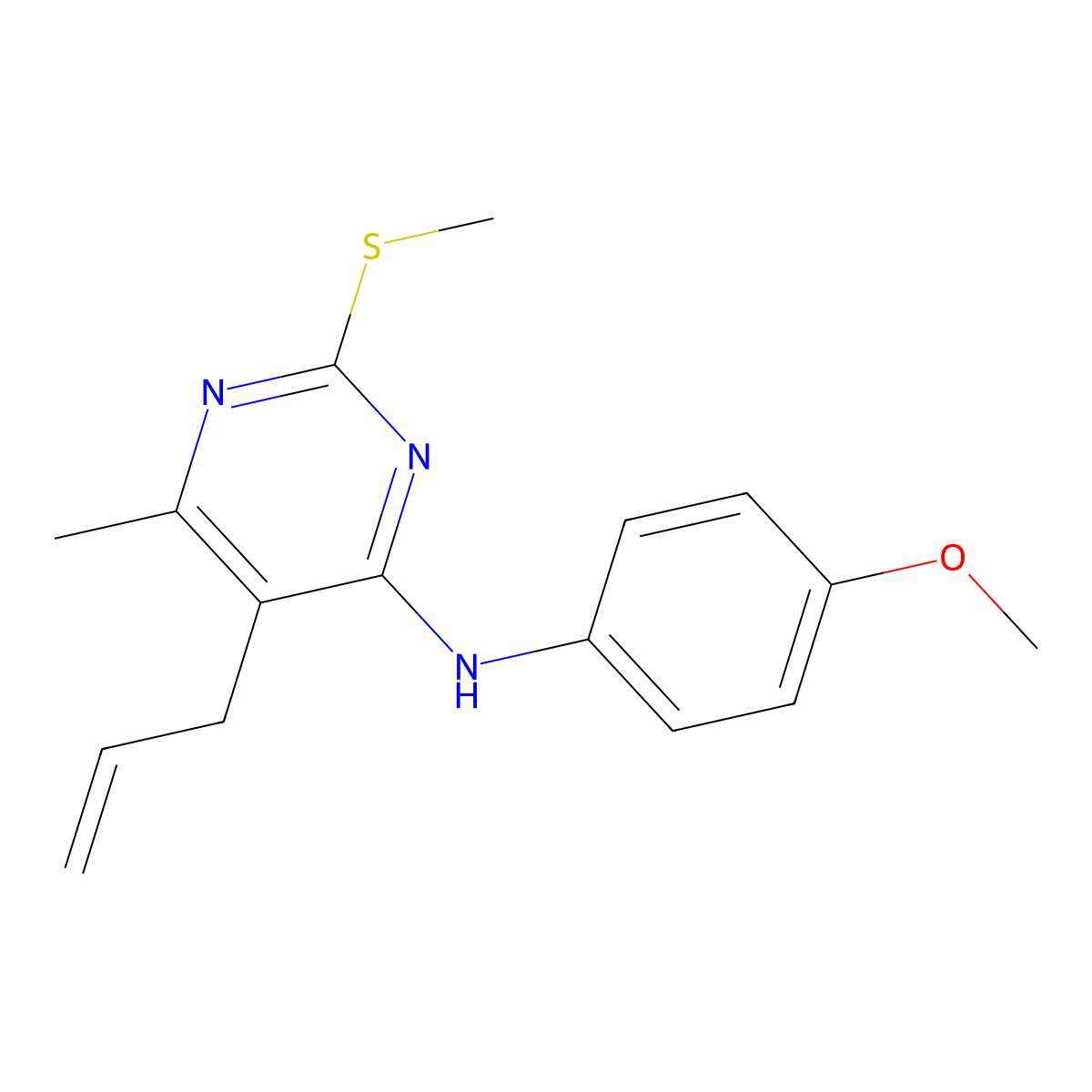N-(4-methoxyphenyl)-6-methyl-2-methylsulfanyl-5-prop-2-enylpyrimidin-4-amine molecular structure, CAS 301352-41-0