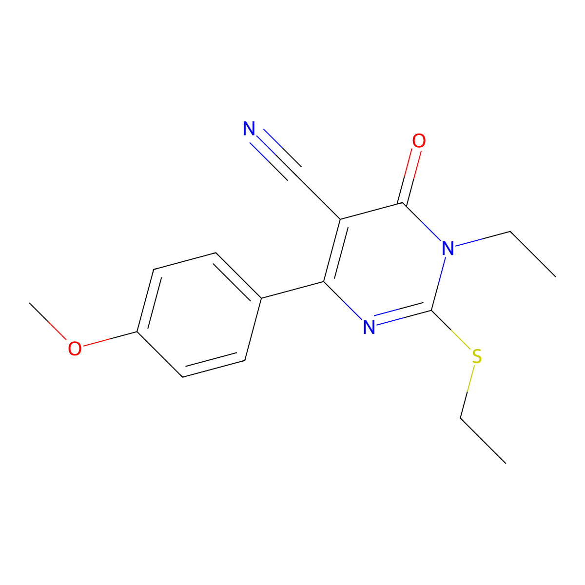 1-Ethyl-2-(ethylsulfanyl)-4-(4-methoxyphenyl)-6-oxo-1,6-dihydropyrimidine-5-carbonitrile molecular structure, CAS 301352-59-0