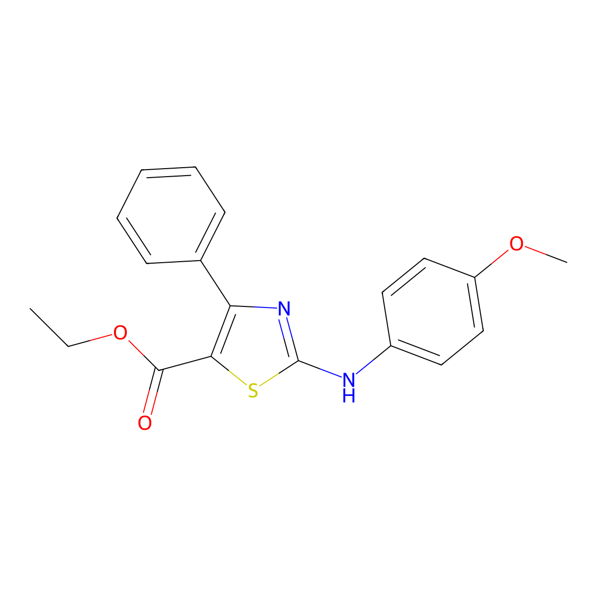 Ethyl 2-((4-methoxyphenyl)amino)-4-phenylthiazole-5-carboxylate molecular structure, CAS 301352-88-5
