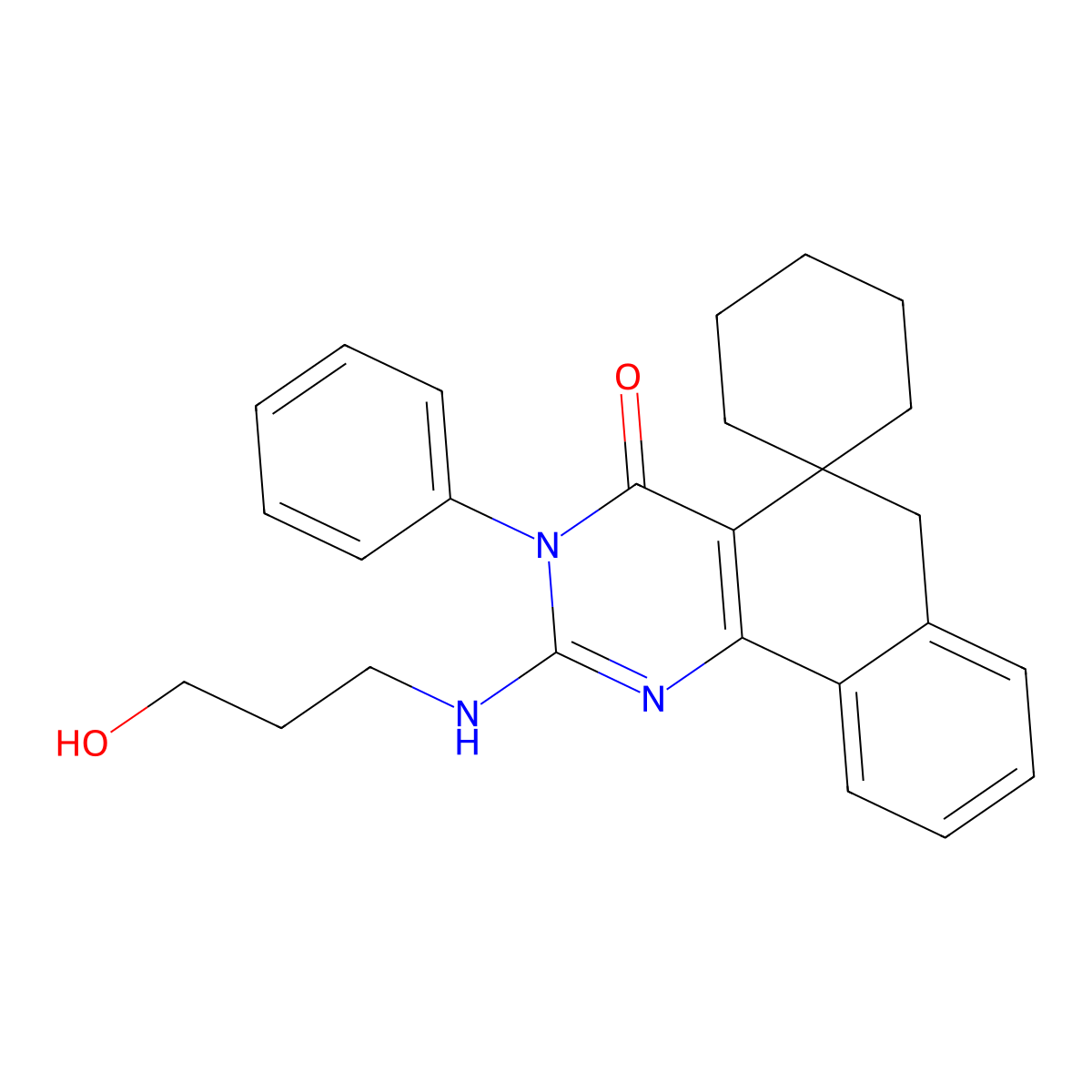 2-((3-Hydroxypropyl)amino)-3-phenyl-3H-spiro[benzo[h]quinazoline-5,1'-cyclohexan]-4(6H)-one molecular structure, CAS 301352-95-4