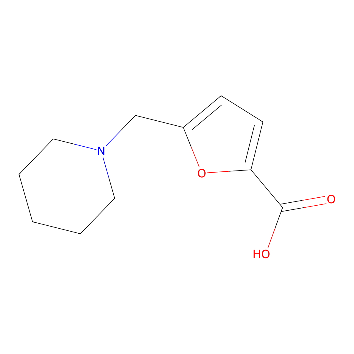 5-(Piperidin-1-ylmethyl)furan-2-carboxylic acid molecular structure, CAS 301353-36-6