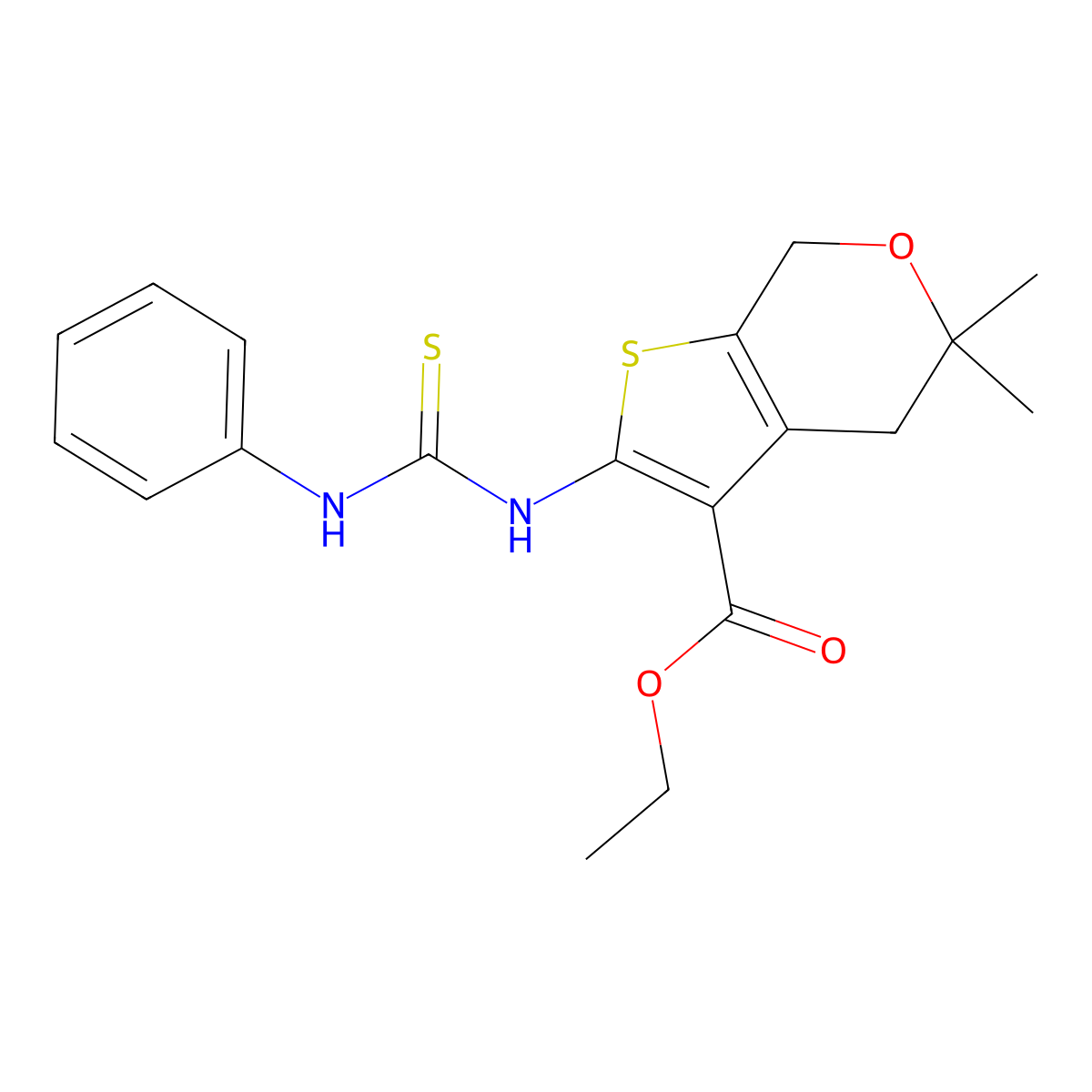 ethyl 5,5-dimethyl-2-[(phenylcarbamothioyl)amino]-4,7-dihydro-5H-thieno[2,3-c]pyran-3-carboxylate molecular structure, CAS 301353-59-3