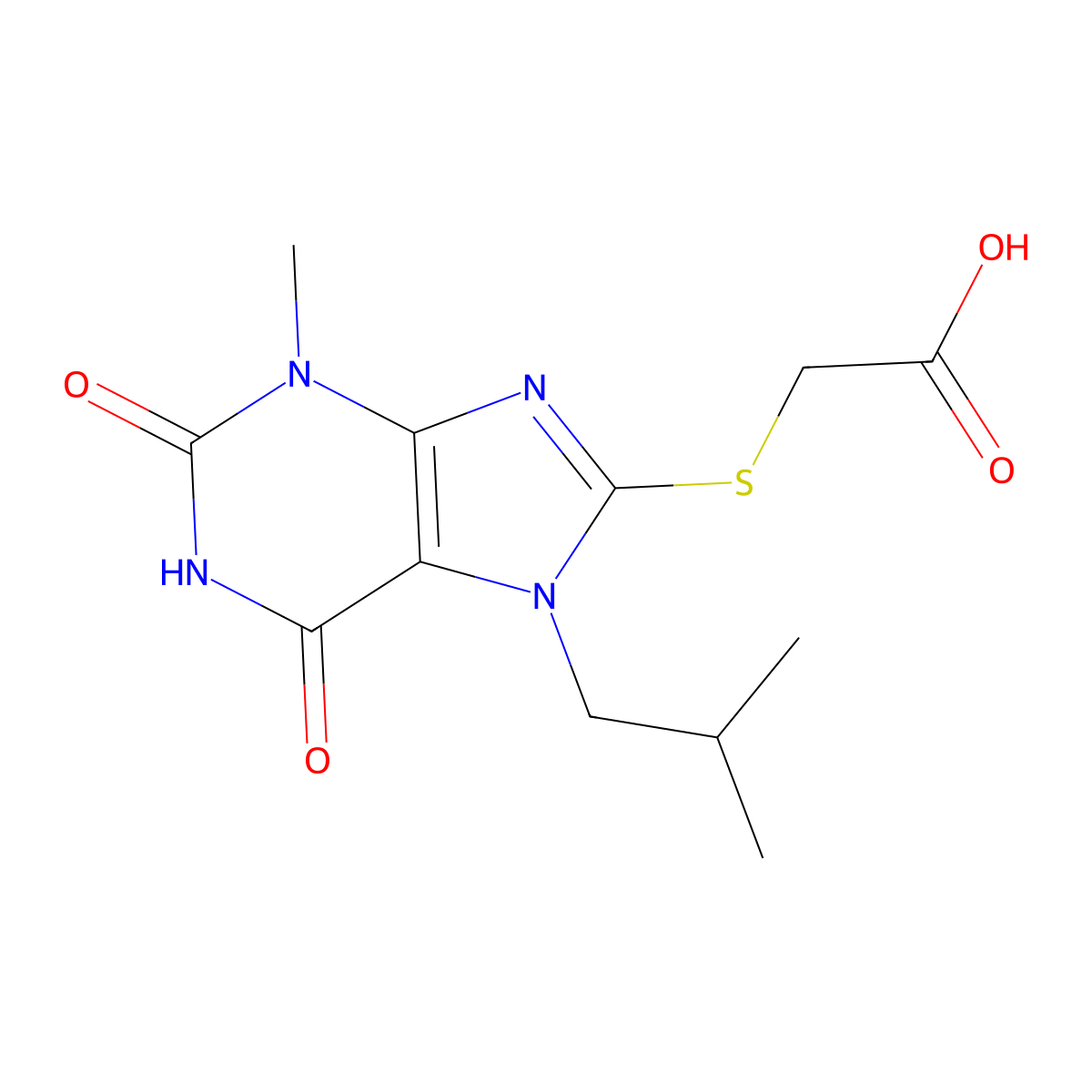 [(7-isobutyl-3-methyl-2,6-dioxo-2,3,6,7-tetrahydro-1H-purin-8-yl)thio]acetic acid molecular structure, CAS 301353-77-5