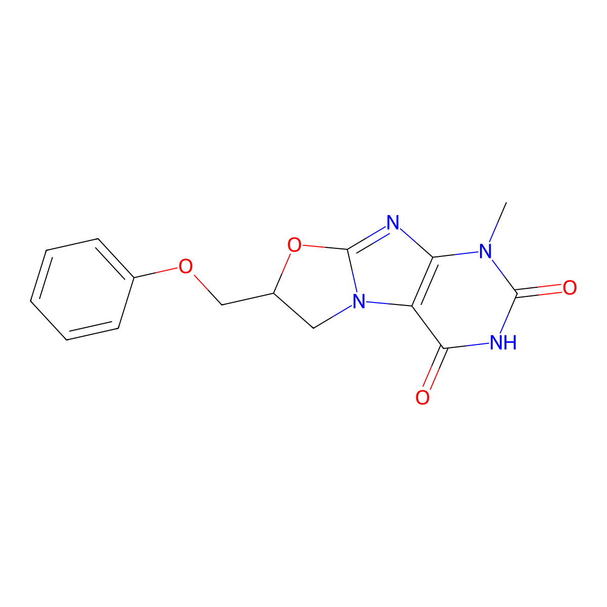 1-methyl-7-(phenoxymethyl)-6,7-dihydrooxazolo[2,3-f]purine-2,4(1H,3H)-dione molecular structure, CAS 301353-87-7