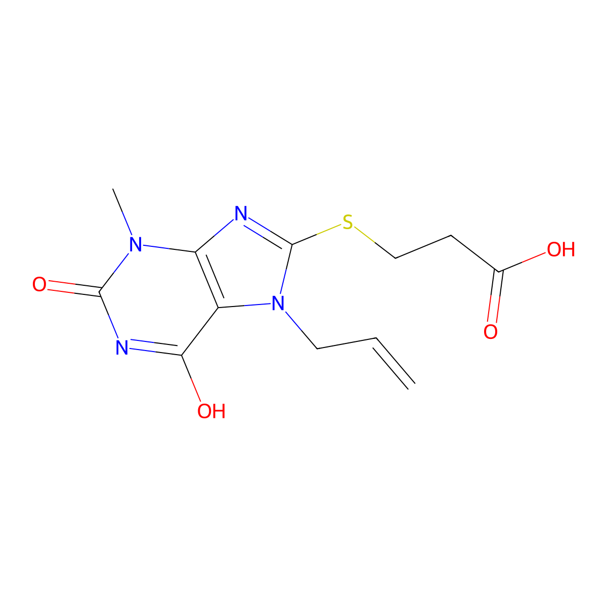 3-((7-allyl-3-methyl-2,6-dioxo-2,3,6,7-tetrahydro-1H-purin-8-yl)thio)propanoic acid molecular structure, CAS 301354-09-6
