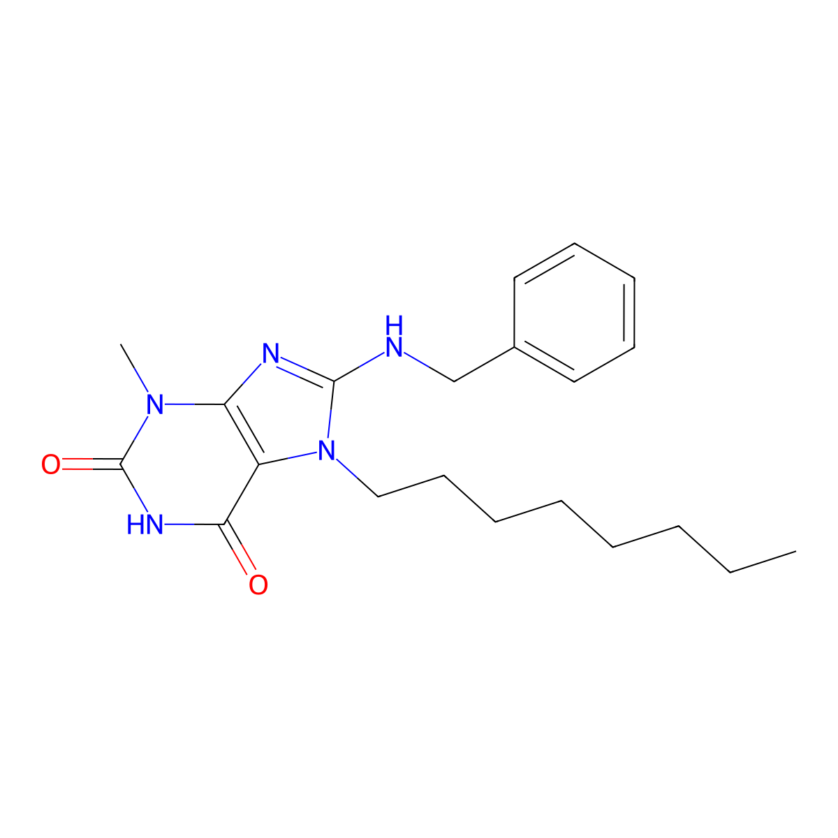 8-(benzylamino)-3-methyl-7-octyl-3,7-dihydro-1H-purine-2,6-dione molecular structure, CAS 301354-11-0