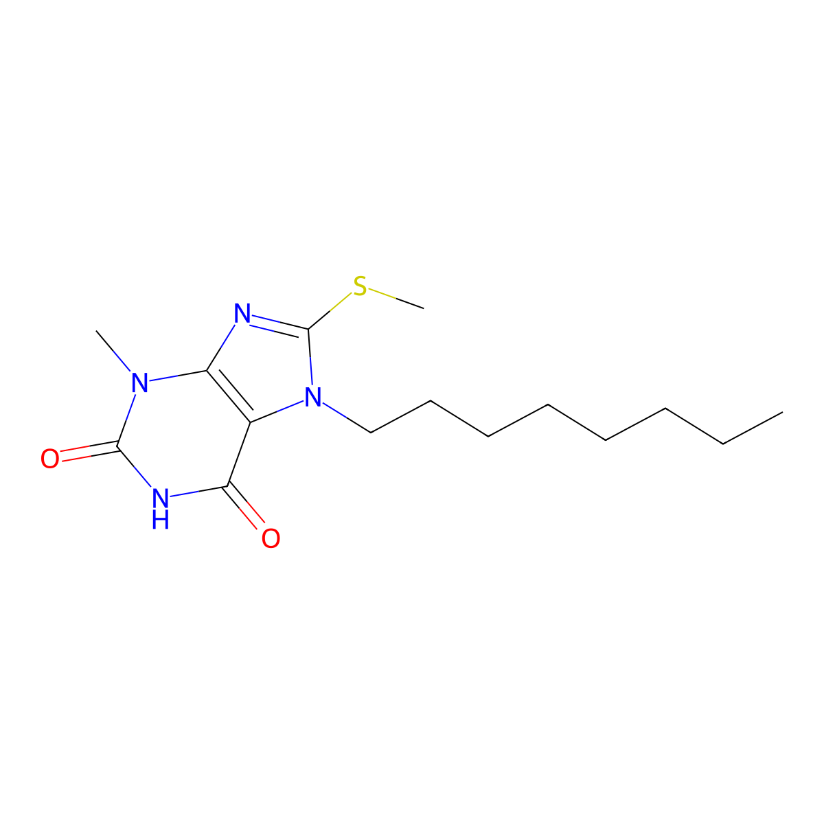 3-Methyl-8-methylsulfanyl-7-octylpurine-2,6-dione molecular structure, CAS 301354-12-1