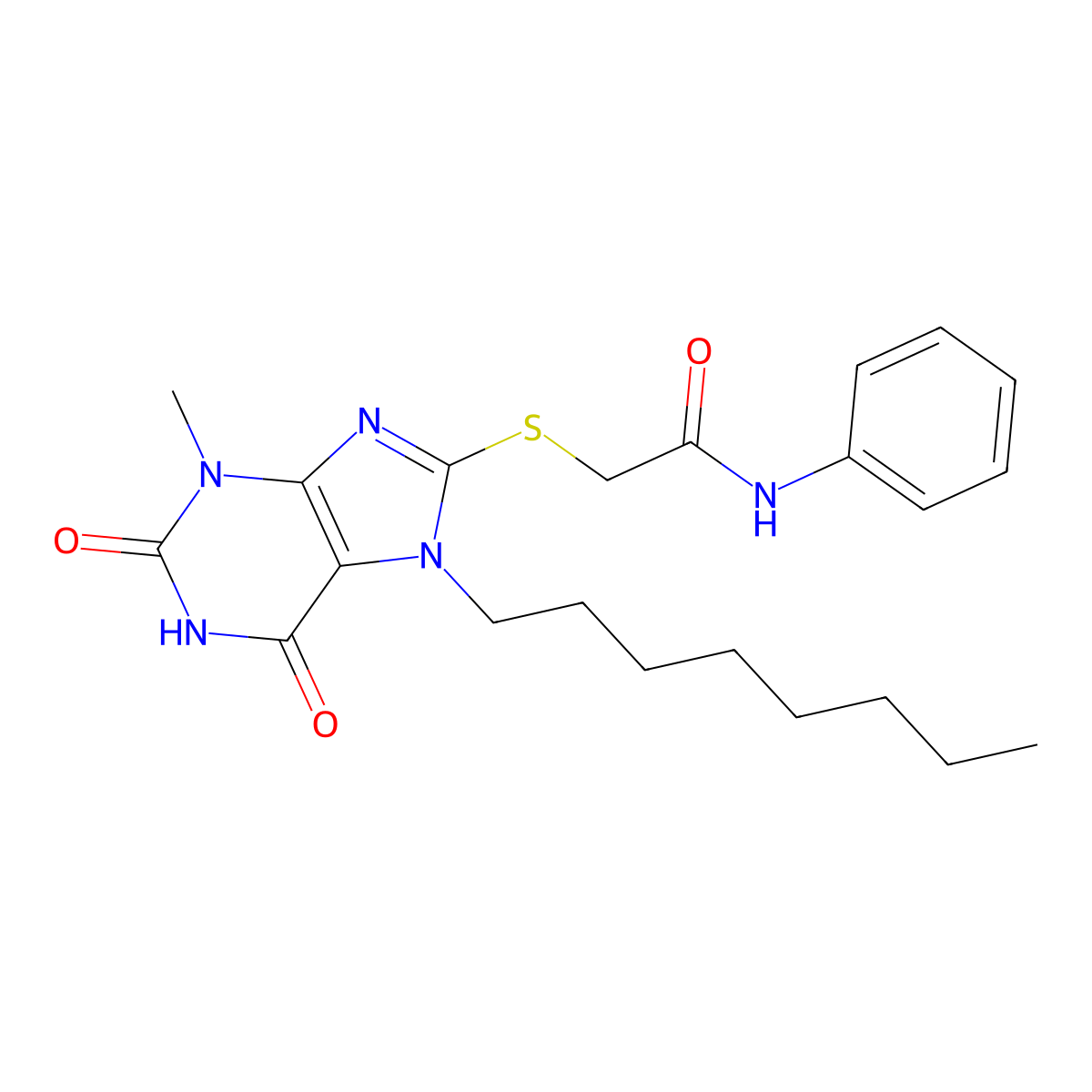 2-[(3-methyl-7-octyl-2,6-dioxo-2,3,6,7-tetrahydro-1H-purin-8-yl)sulfanyl]-N-phenylacetamide molecular structure, CAS 301354-15-4