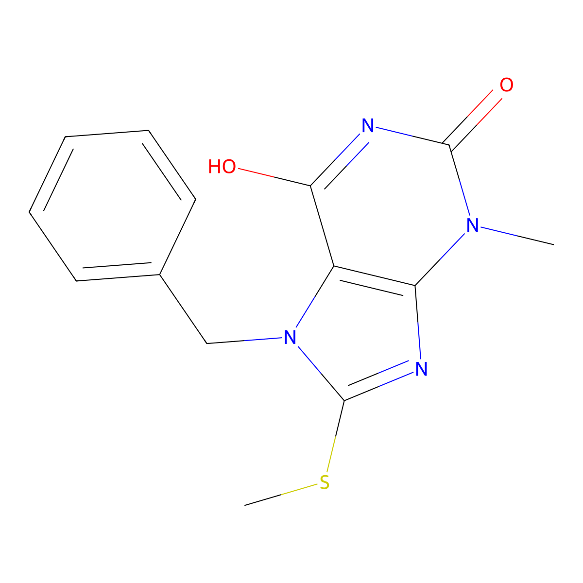 7-Benzyl-3-methyl-8-methylsulfanylpurine-2,6-dione molecular structure, CAS 301354-17-6