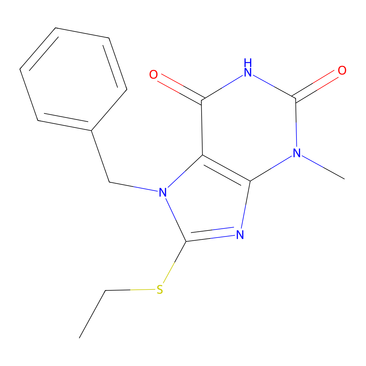 7-Benzyl-8-ethylsulfanyl-3-methylpurine-2,6-dione molecular structure, CAS 301354-18-7