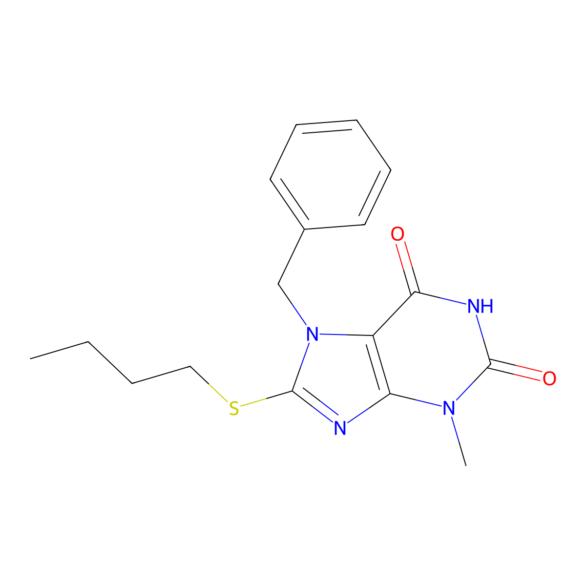 7-Benzyl-8-butylsulfanyl-3-methylpurine-2,6-dione molecular structure, CAS 301354-20-1