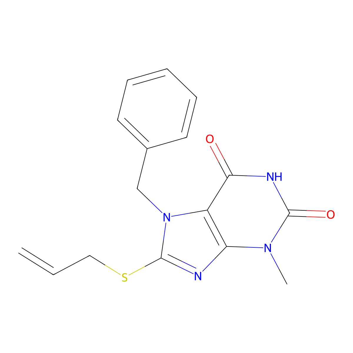 7-Benzyl-3-methyl-8-prop-2-enylsulfanylpurine-2,6-dione molecular structure, CAS 301354-25-6