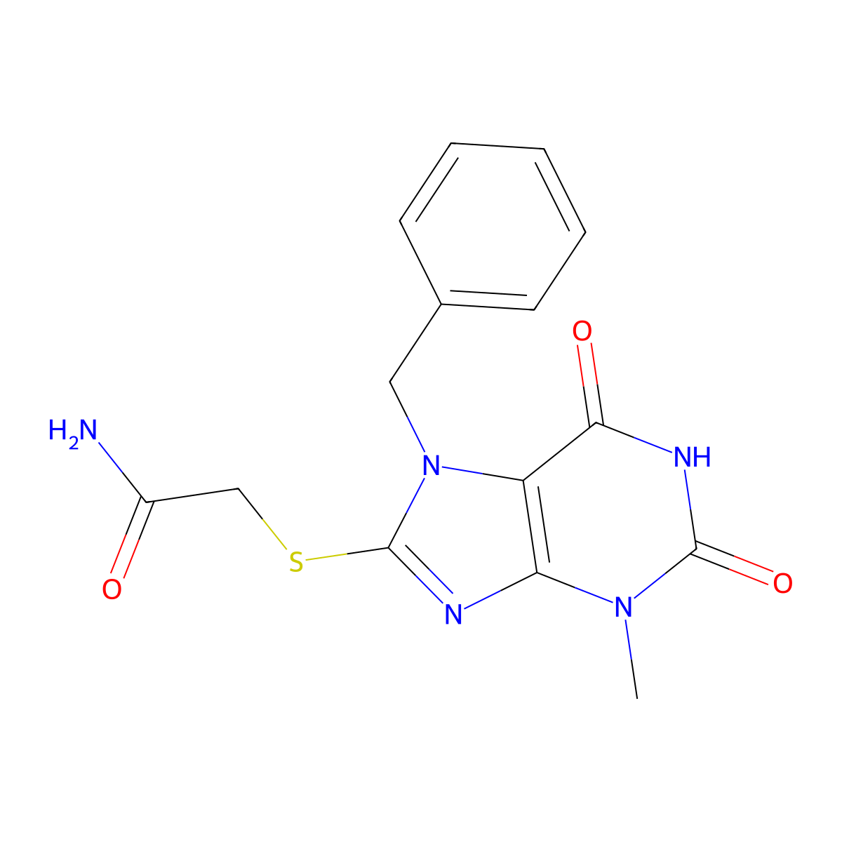 2-((7-benzyl-3-methyl-2,6-dioxo-2,3,6,7-tetrahydro-1H-purin-8-yl)thio)acetamide molecular structure, CAS 301354-27-8