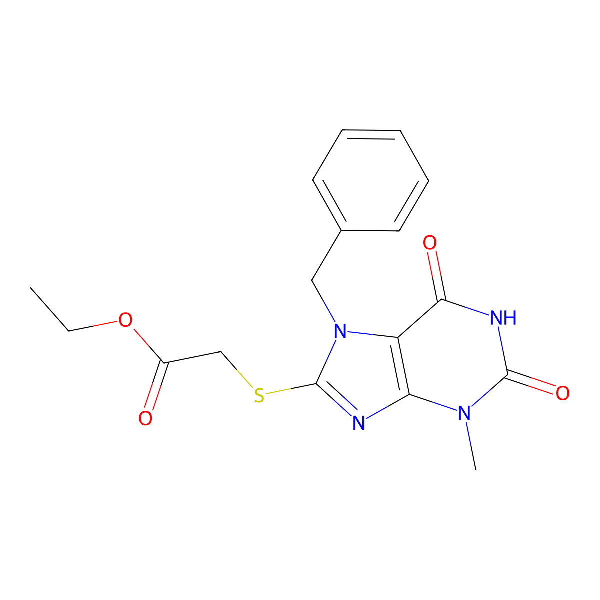 Ethyl 2-(7-benzyl-3-methyl-2,6-dioxopurin-8-yl)sulfanylacetate molecular structure, CAS 301354-28-9