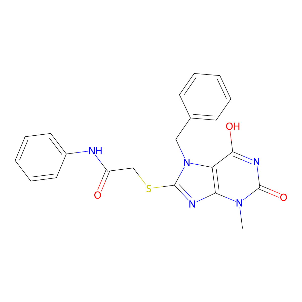 2-(7-benzyl-3-methyl-2,6-dioxopurin-8-yl)sulfanyl-N-phenylacetamide molecular structure, CAS 301354-29-0