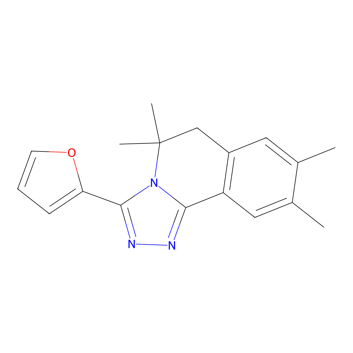 3-Furan-2-yl-5,5,8,9-tetramethyl-5,6-dihydro[1,2,4]triazolo[3,4-a]isoquinoline molecular structure, CAS 301354-64-3