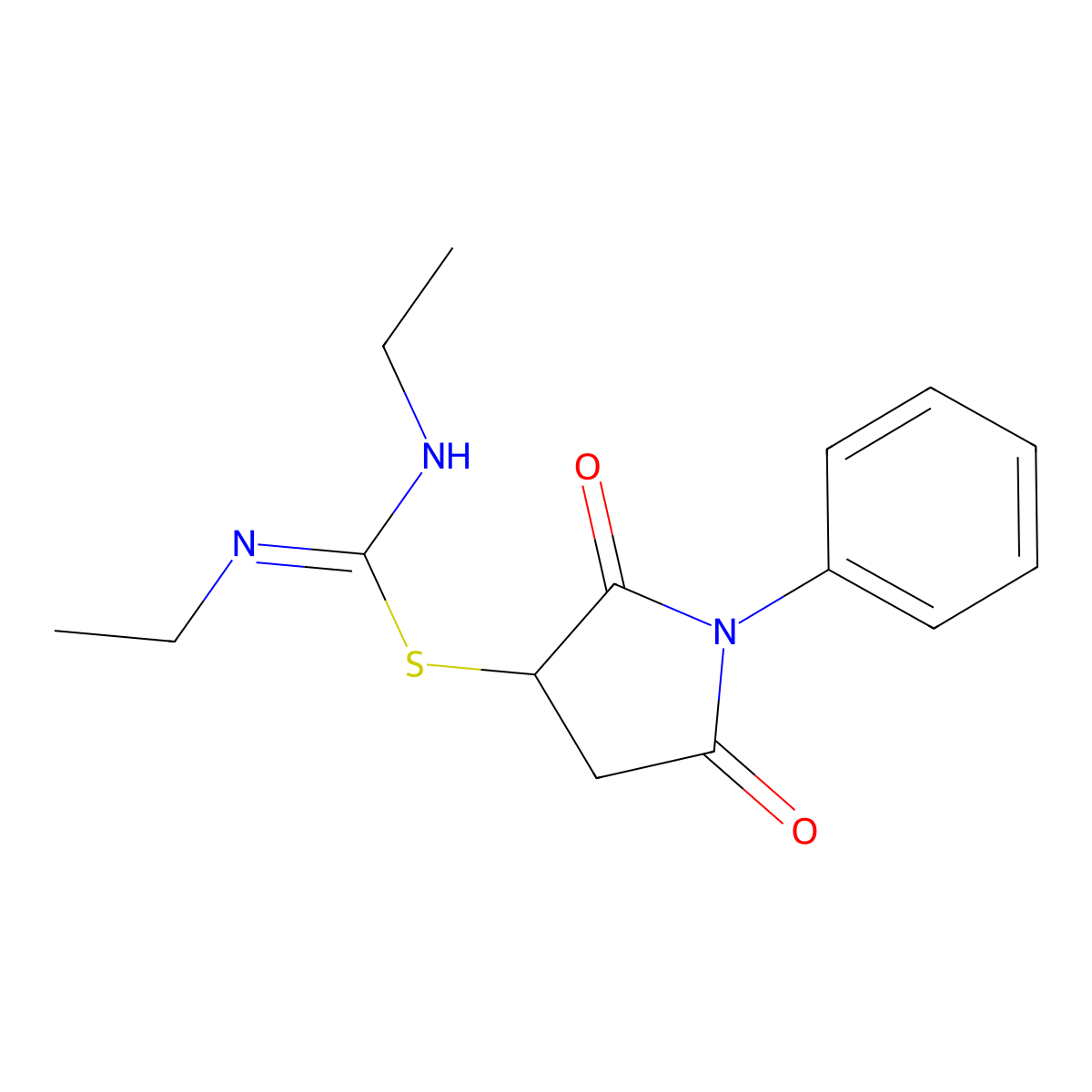 2,5-dioxo-1-phenylpyrrolidin-3-yl N,N'-diethylcarbamimidothioate molecular structure, CAS 301354-70-1