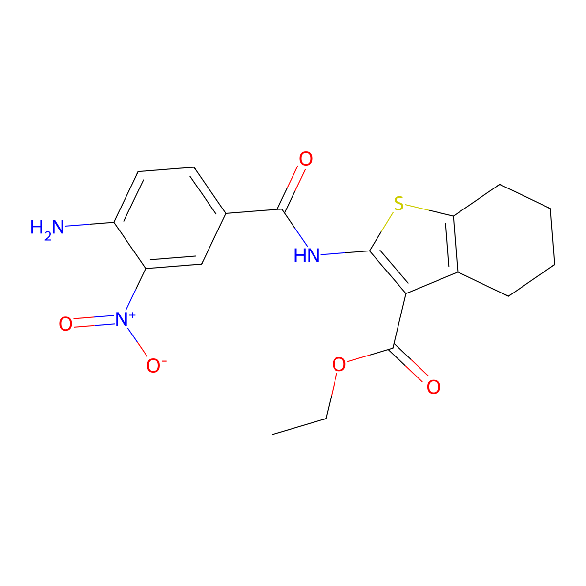 Ethyl 2-[(4-amino-3-nitrobenzoyl)amino]-4,5,6,7-tetrahydro-1-benzothiophene-3-carboxylate molecular structure, CAS 301354-95-0