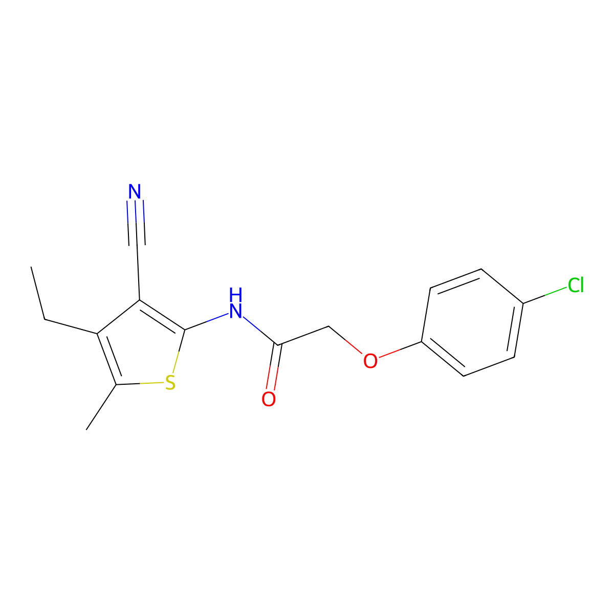 2-(4-chlorophenoxy)-N-(3-cyano-4-ethyl-5-methylthiophen-2-yl)acetamide molecular structure, CAS 301355-03-3