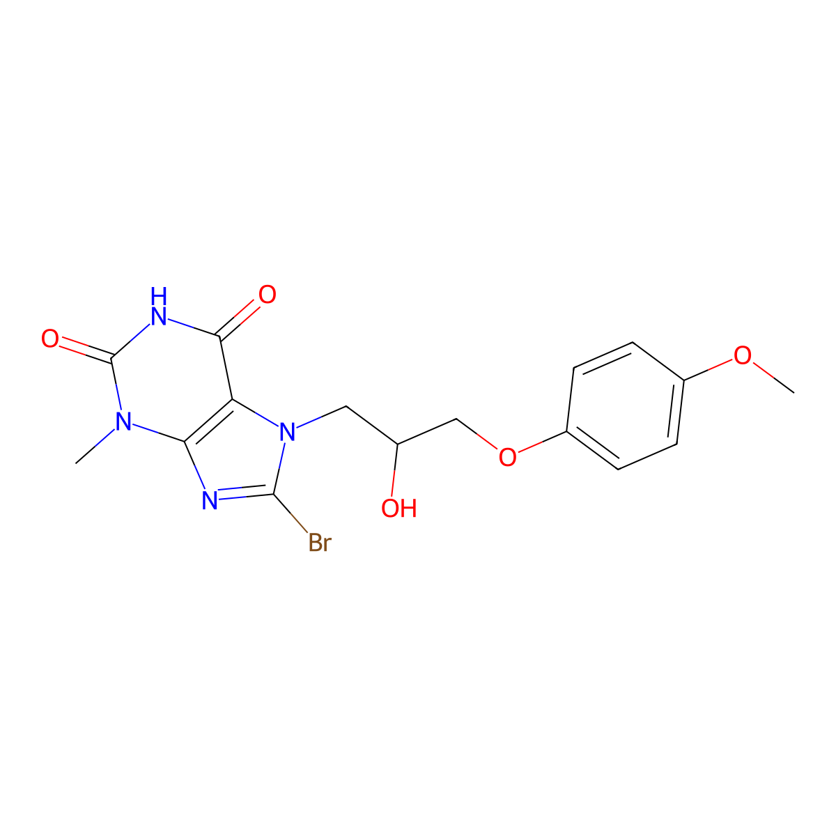 8-bromo-7-[2-hydroxy-3-(4-methoxyphenoxy)propyl]-3-methyl-2,3,6,7-tetrahydro-1H-purine-2,6-dione molecular structure, CAS 301355-13-5