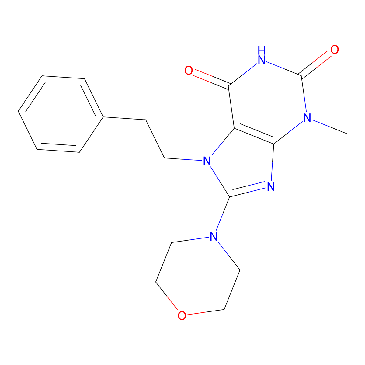 3-methyl-8-morpholino-7-phenethyl-1H-purine-2,6(3H,7H)-dione molecular structure, CAS 301355-15-7