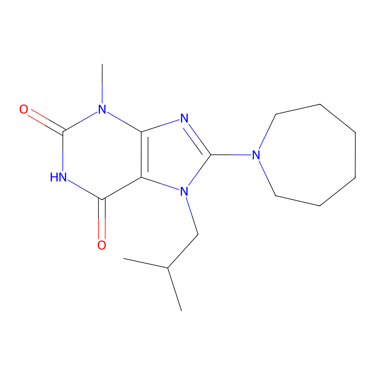 8-(azepan-1-yl)-7-isobutyl-3-methyl-1H-purine-2,6(3H,7H)-dione molecular structure, CAS 301355-18-0