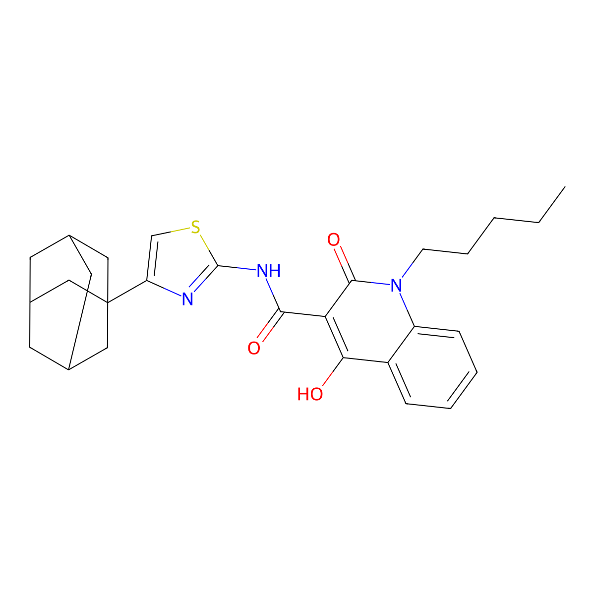 N-[4-(1-adamantyl)-1,3-thiazol-2-yl]-4-hydroxy-2-oxo-1-pentyl-1,2-dihydro-3-quinolinecarboxamide molecular structure, CAS 301355-24-8
