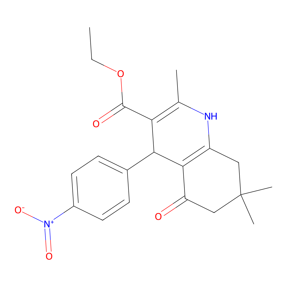 Ethyl 2,7,7-trimethyl-4-(4-nitrophenyl)-5-oxo-1,4,5,6,7,8-hexahydroquinoline-3-carboxylate molecular structure, CAS 301355-37-3