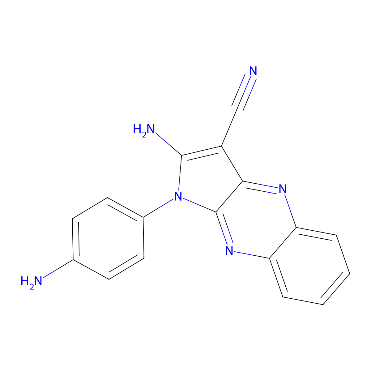 2-Amino-1-(4-aminophenyl)-1H-pyrrolo(2,3-b)quinoxaline-3-carbonitrile molecular structure, CAS 301358-46-3