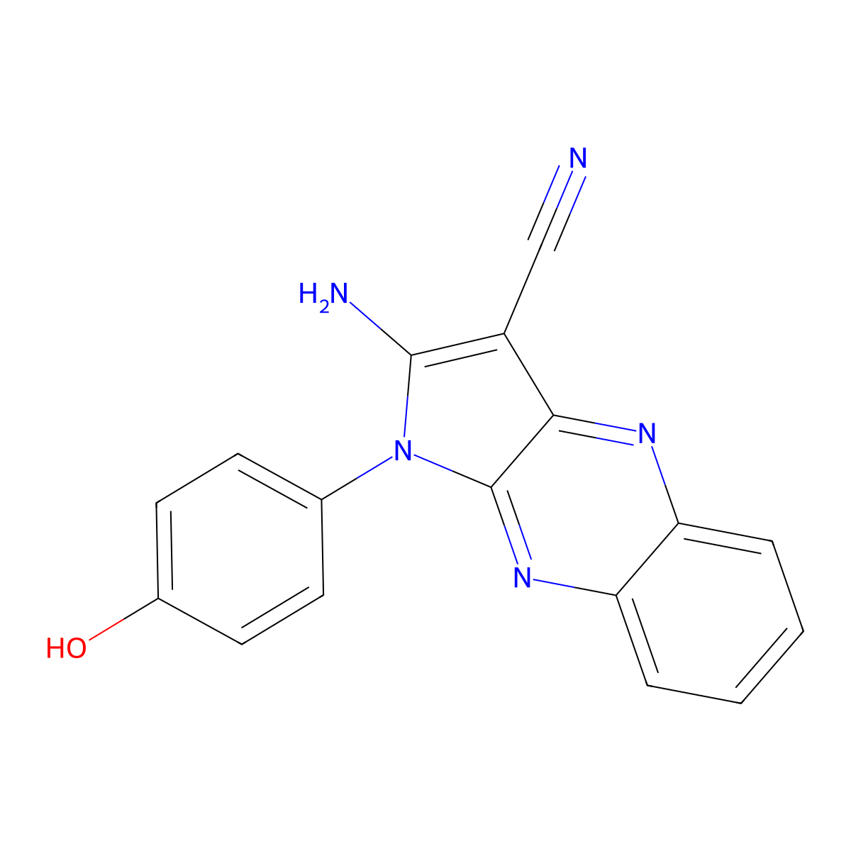 2-Amino-1-(4-hydroxyphenyl)pyrrolo[3,2-b]quinoxaline-3-carbonitrile molecular structure, CAS 301358-48-5