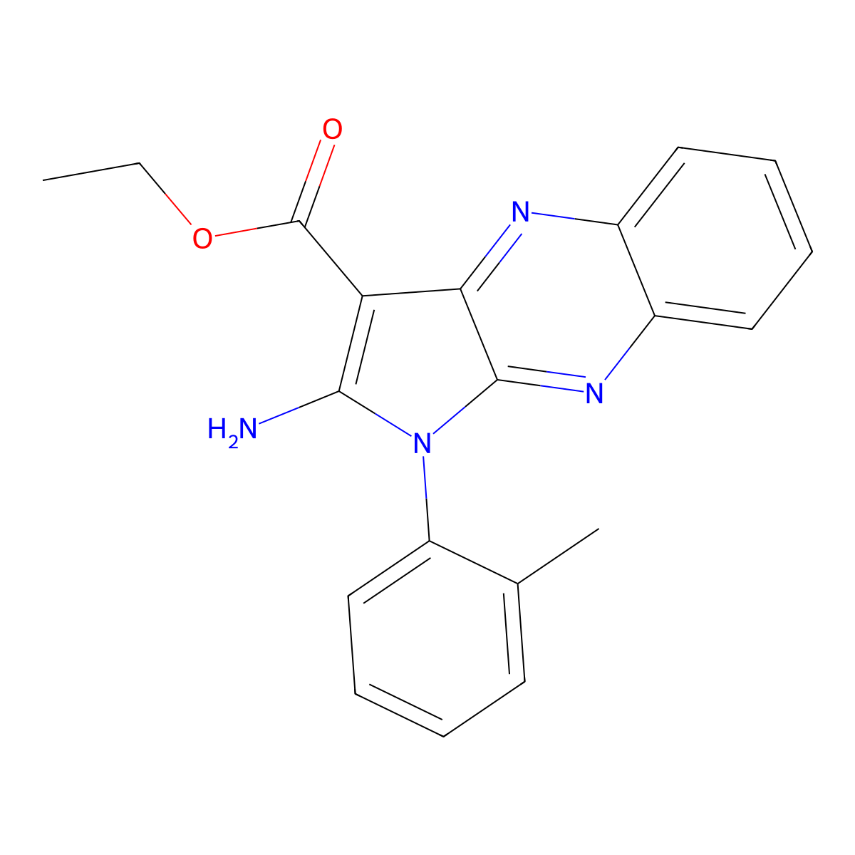 ethyl 2-amino-1-(2-methylphenyl)-1H-pyrrolo[2,3-b]quinoxaline-3-carboxylate molecular structure, CAS 301358-53-2