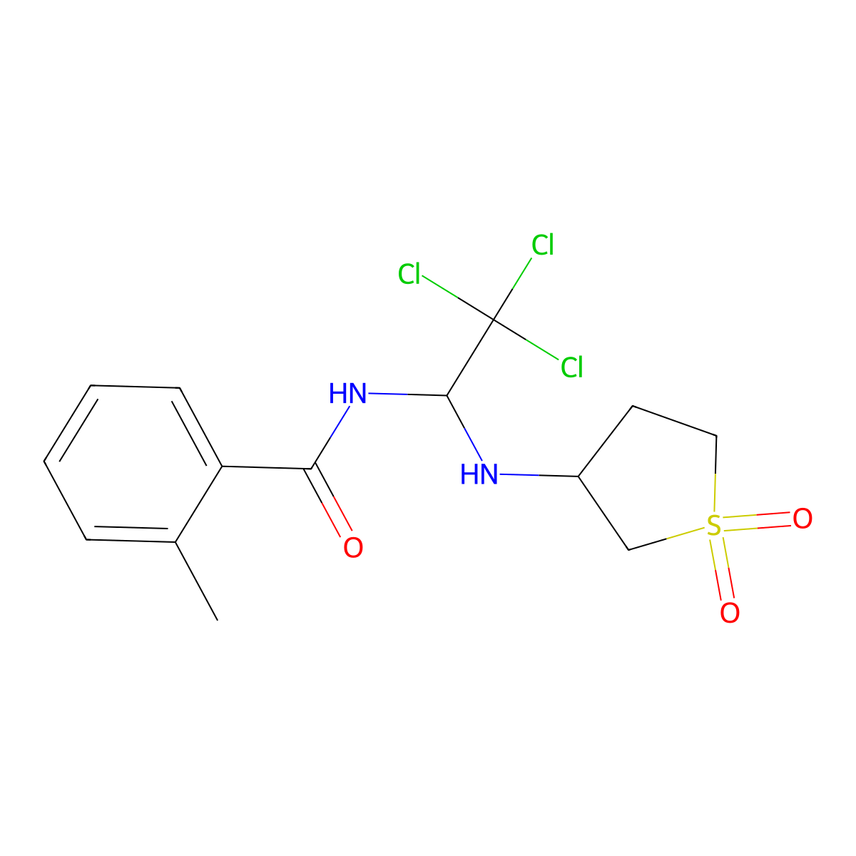 2-methyl-N-{2,2,2-trichloro-1-[(1,1-dioxidotetrahydrothiophen-3-yl)amino]ethyl}benzamide molecular structure, CAS 301358-62-3