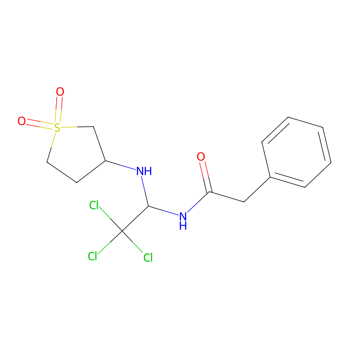 2-phenyl-N-{2,2,2-trichloro-1-[(1,1-dioxidotetrahydro-3-thienyl)amino]ethyl}acetamide molecular structure, CAS 301358-63-4