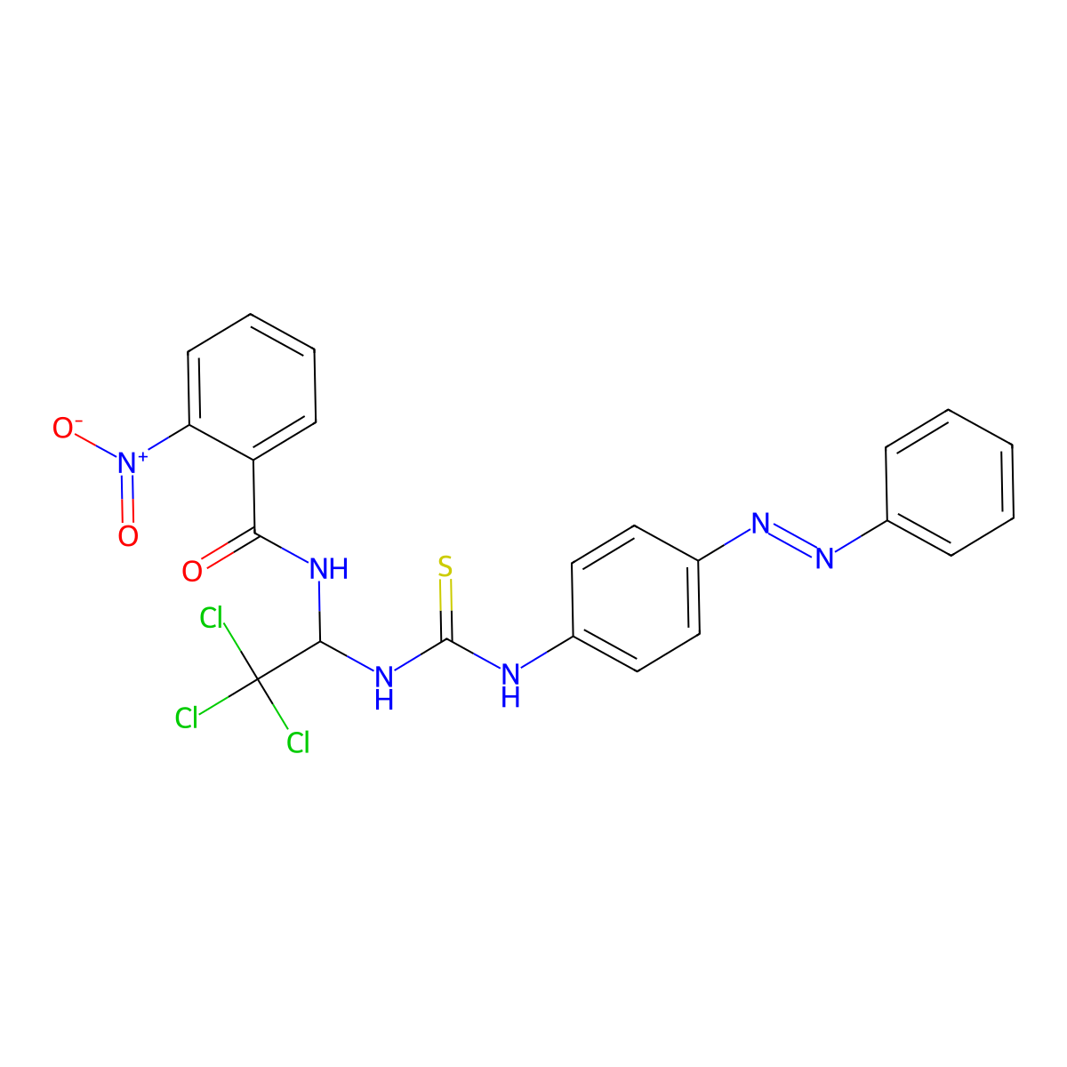 2-nitro-N-{2,2,2-trichloro-1-[({[4-(phenyldiazenyl)phenyl]amino}carbonothioyl)amino]ethyl}benzamide molecular structure, CAS 301358-67-8