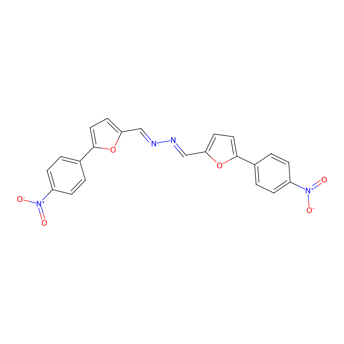 1-[5-(4-nitrophenyl)furan-2-yl]-N-[[5-(4-nitrophenyl)furan-2-yl]methylideneamino]methanimine molecular structure, CAS 301359-05-7