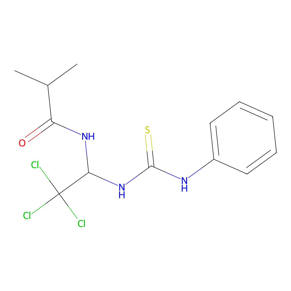 2-methyl-N-{2,2,2-trichloro-1-[(phenylcarbamothioyl)amino]ethyl}propanamide molecular structure, CAS 301359-49-9