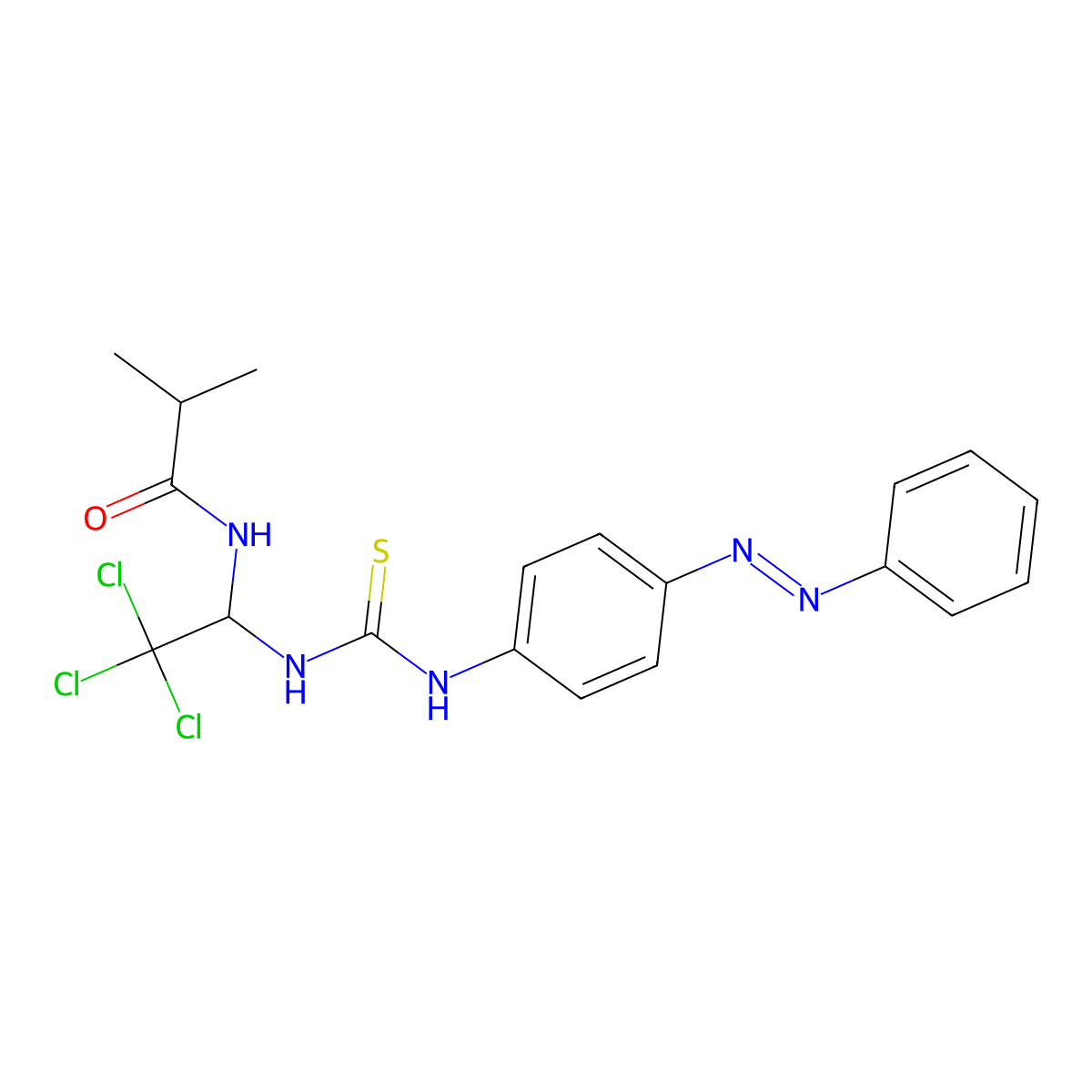 2-methyl-N-{2,2,2-trichloro-1-[({4-[(E)-phenyldiazenyl]phenyl}carbamothioyl)amino]ethyl}propanamide molecular structure, CAS 301359-60-4