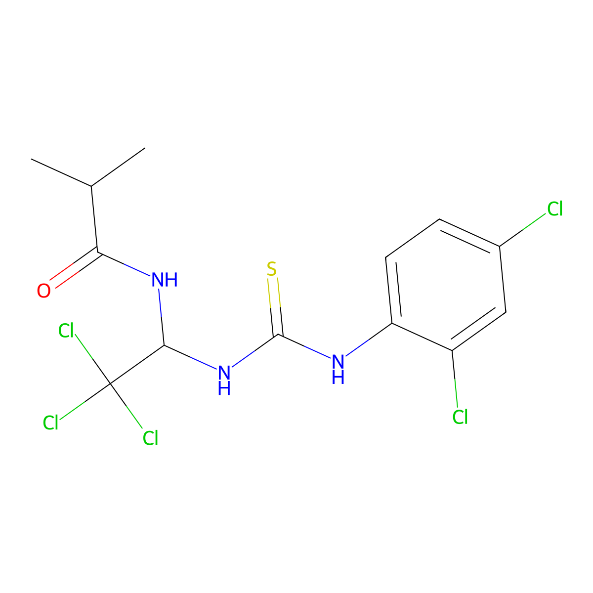 2-methyl-N-[2,2,2-trichloro-1-[(2,4-dichlorophenyl)carbamothioylamino]ethyl]propanamide molecular structure, CAS 301359-62-6
