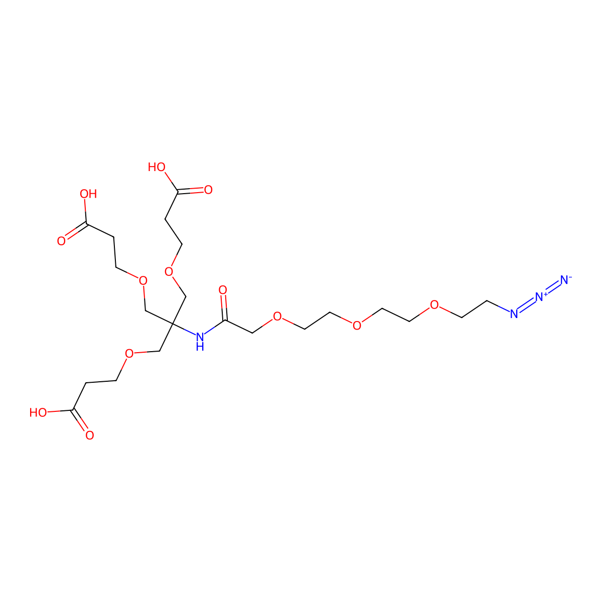 3-[2-[[2-[2-[2-(2-Azidoethoxy)ethoxy]ethoxy]acetyl]amino]-3-(2-carboxyethoxy)-2-(2-carboxyethoxymethyl)propoxy]propanoic acid molecular structure, CAS 3014442-61-3