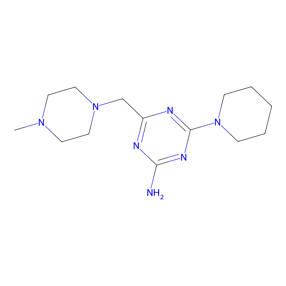 s-Triazine, 2-amino-4-((4-methyl-1-piperazinyl)methyl)-6-piperidino- molecular structure, CAS 30146-56-6