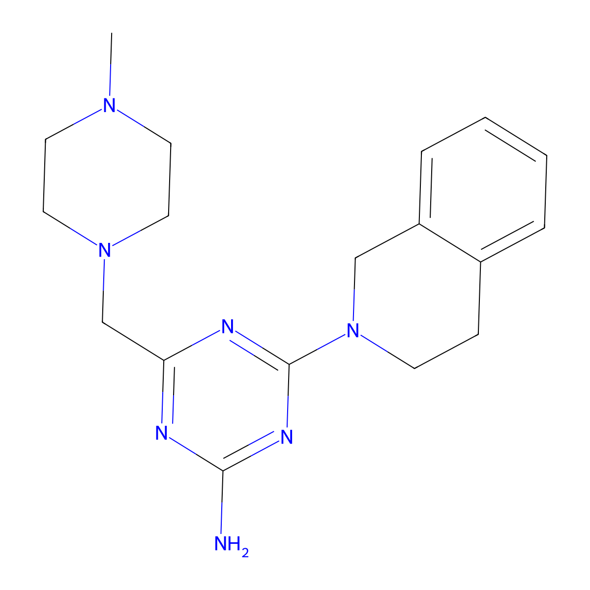 Isoquinoline, 1,2,3,4-tetrahydro-2-(4-amino-6-((4-methyl-1-piperazinyl)methyl)-s-triazin-2-yl)- molecular structure, CAS 30146-71-5