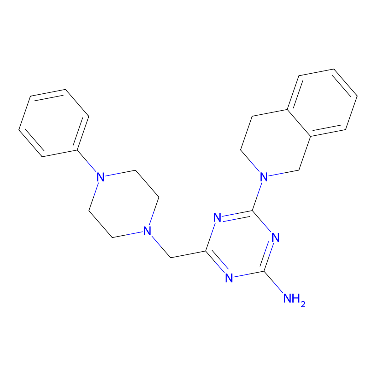 Isoquinoline, 1,2,3,4-tetrahydro-2-(4-amino-6-((4-phenyl-1-piperazinyl)methyl)-s-triazin-2-yl)- molecular structure, CAS 30146-72-6