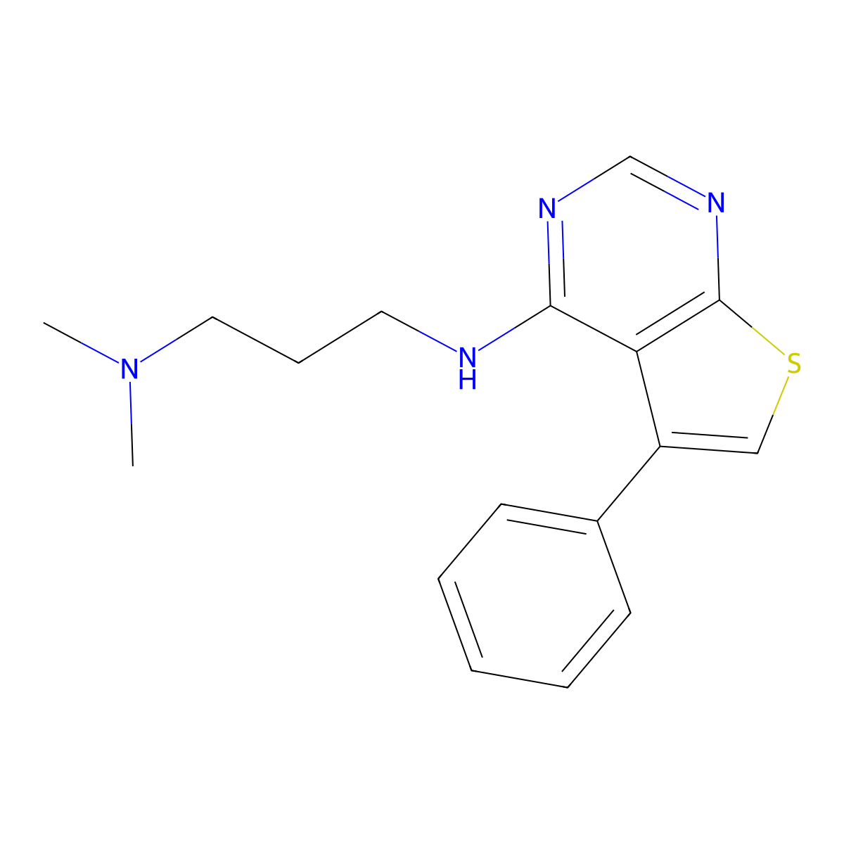 Dimethyl{3-[(5-phenylthiopheno[3,2-e]pyrimidin-4-yl)amino]propyl}amine molecular structure, CAS 301522-42-9