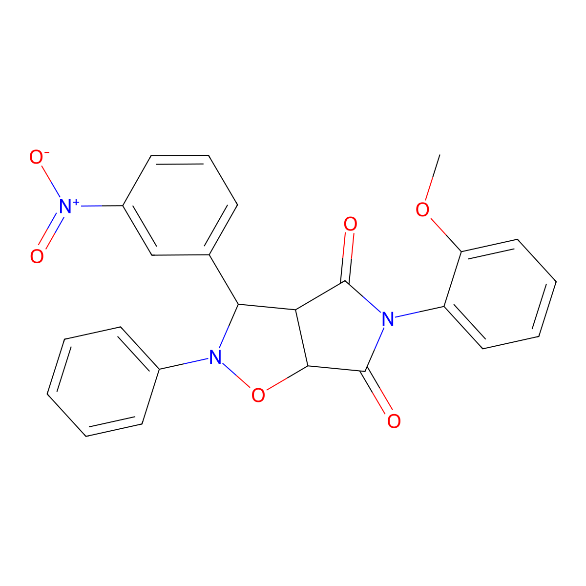 5-(2-methoxyphenyl)-3-(3-nitrophenyl)-2-phenyl-hexahydro-2H-pyrrolo[3,4-d][1,2]oxazole-4,6-dione molecular structure, CAS 301534-56-5