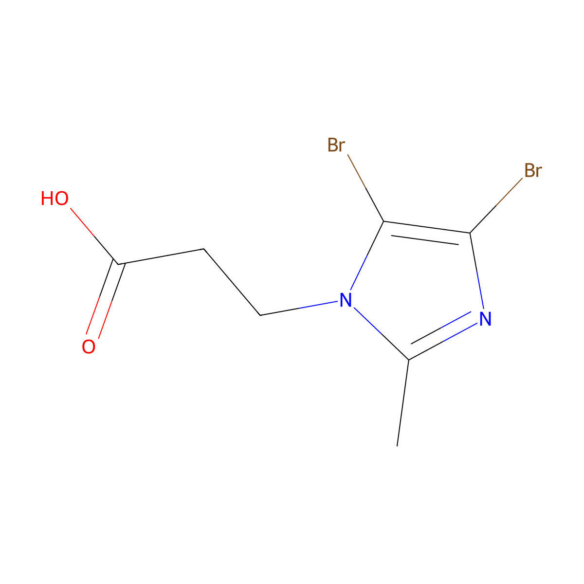 3-(4,5-dibromo-2-methyl-1H-imidazol-1-yl)propanoic acid molecular structure, CAS 30163-77-0