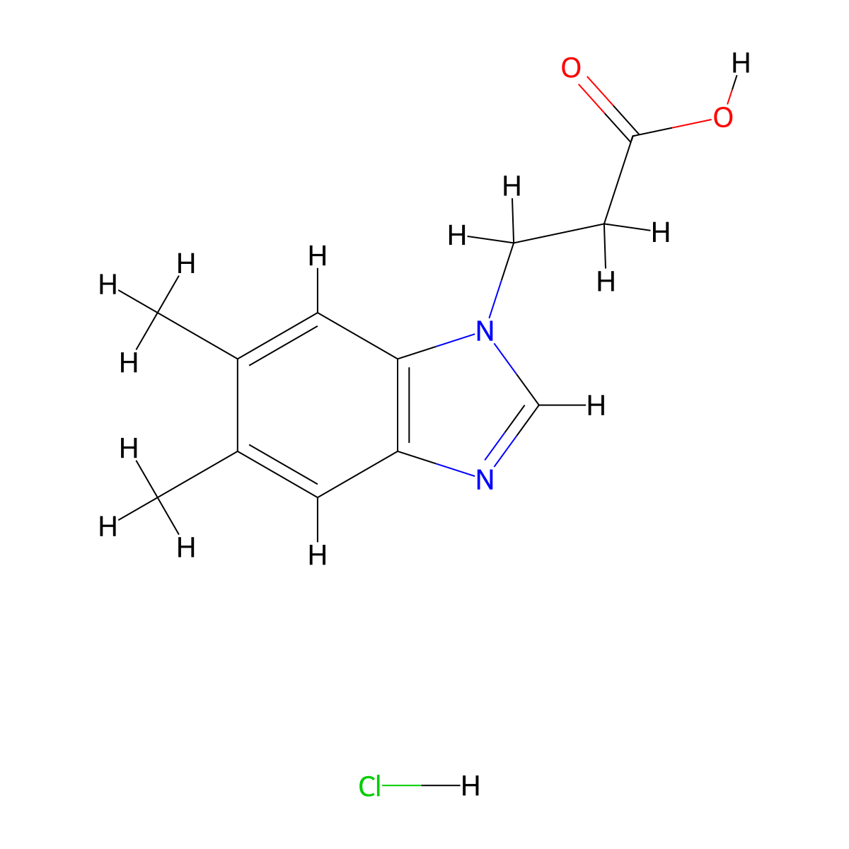 3-(5,6-Dimethyl-1H-benzimidazol-1-yl)propanoic acid hydrochloride molecular structure, CAS 30163-89-4