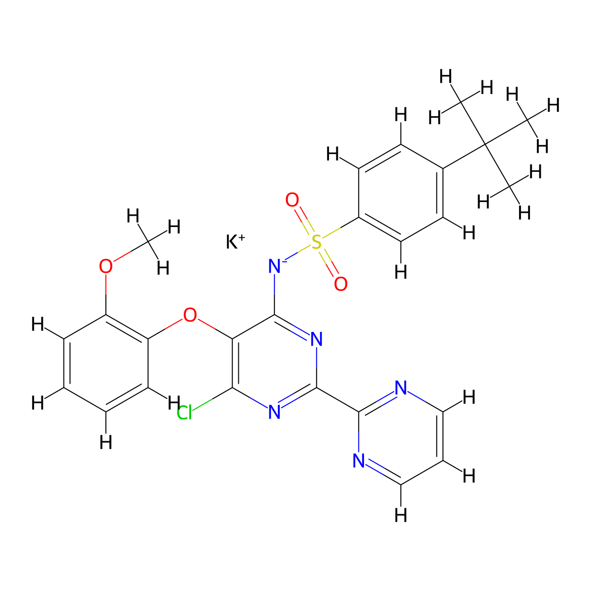 Benzenesulfonamide, N-[6-chloro-5-(2-methoxyphenoxy)[2,2'-bipyrimidin]-4-yl]-4-(1,1-dimethylethyl)-, potassium salt (1:1) molecular structure, CAS 301646-59-3